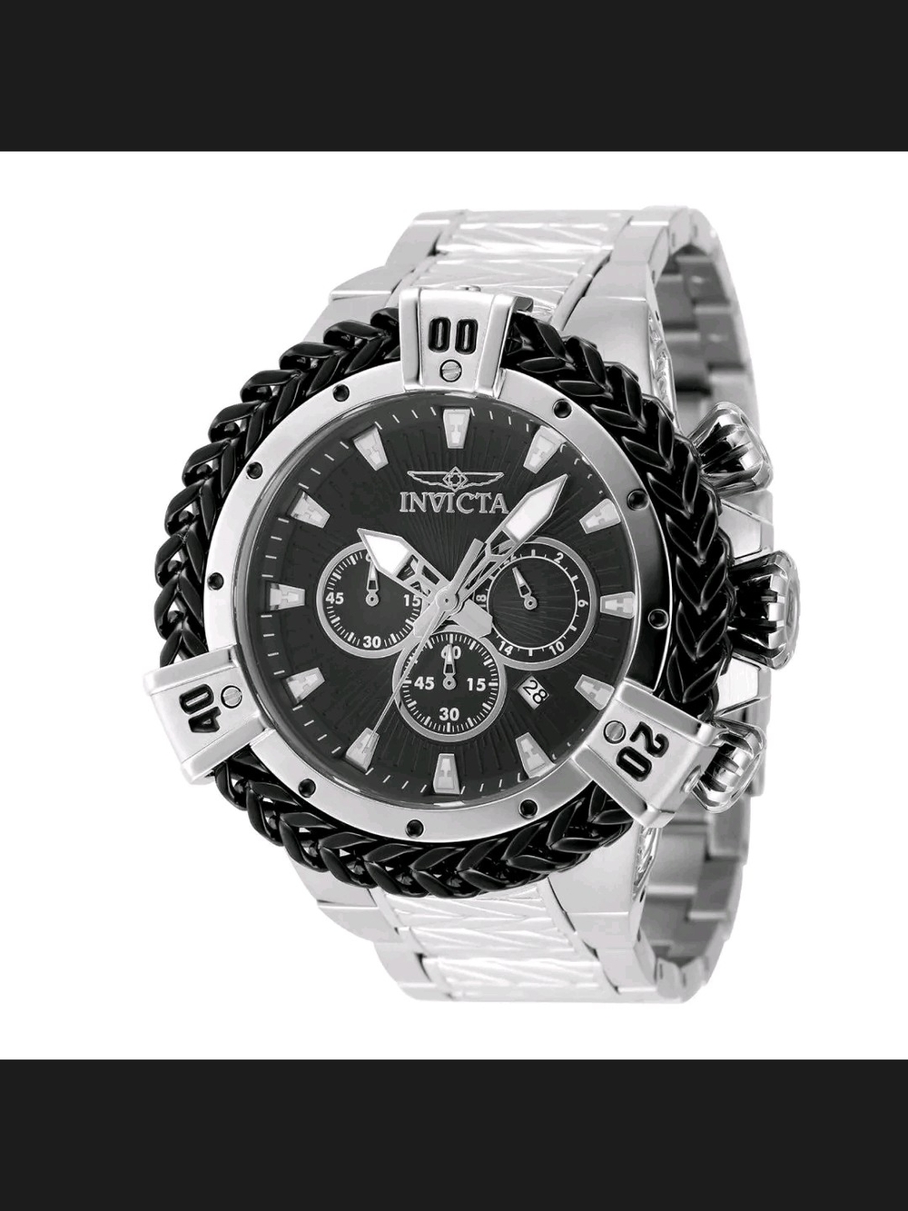 Invicta Silver & Black Chronograph Watch